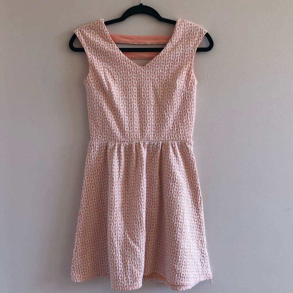Pink fit and flare textured Valentine’s Day dress